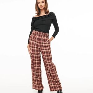 Unique Vintage Plaid Double Belt Wide-Leg Trousers
